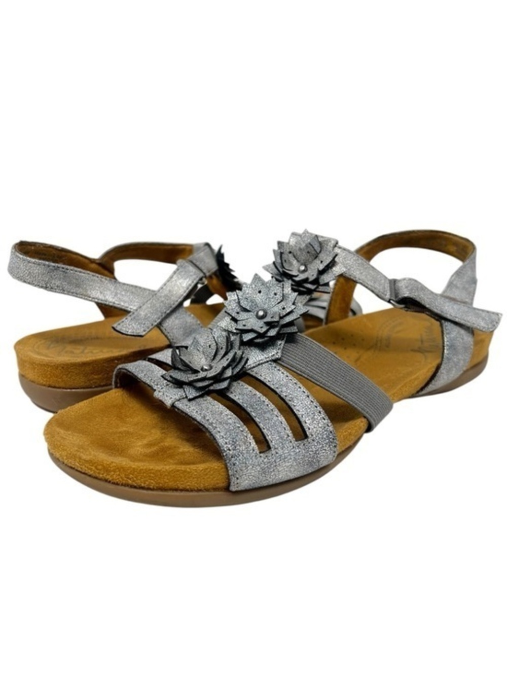 Natural Soul Silver Floral Strappy Women's Sandals